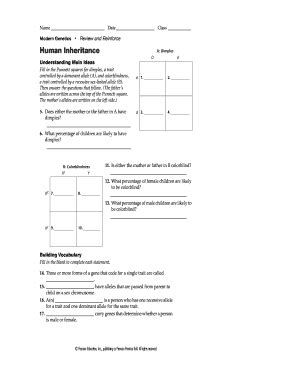 knowledge Answers 3 and 4 are interchangeable. . Human inheritance review and reinforce answer key